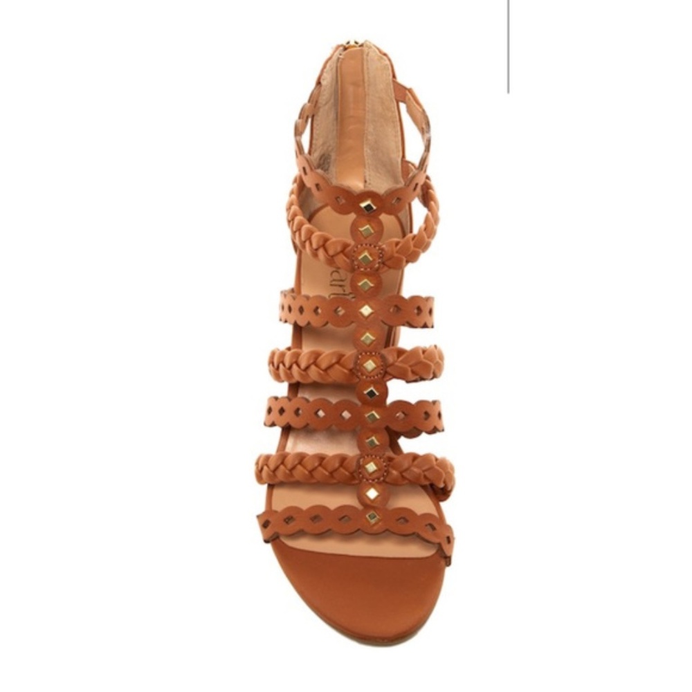 NEW Franco Sarto L-Paisley Cognac Gladiator Block Heel Strappy Studded Shoes - Picture 2 of 9